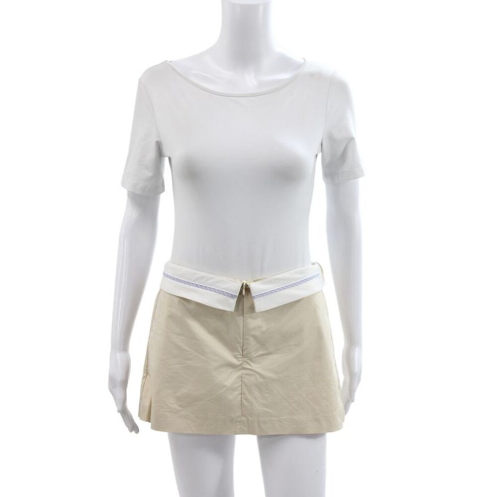 Zara Women Sailor Preppy Short Beige Cotton Skort Zip Waist Size XS